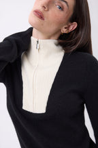 Emy Half-Zip Jumper - Navy Blue White - Women