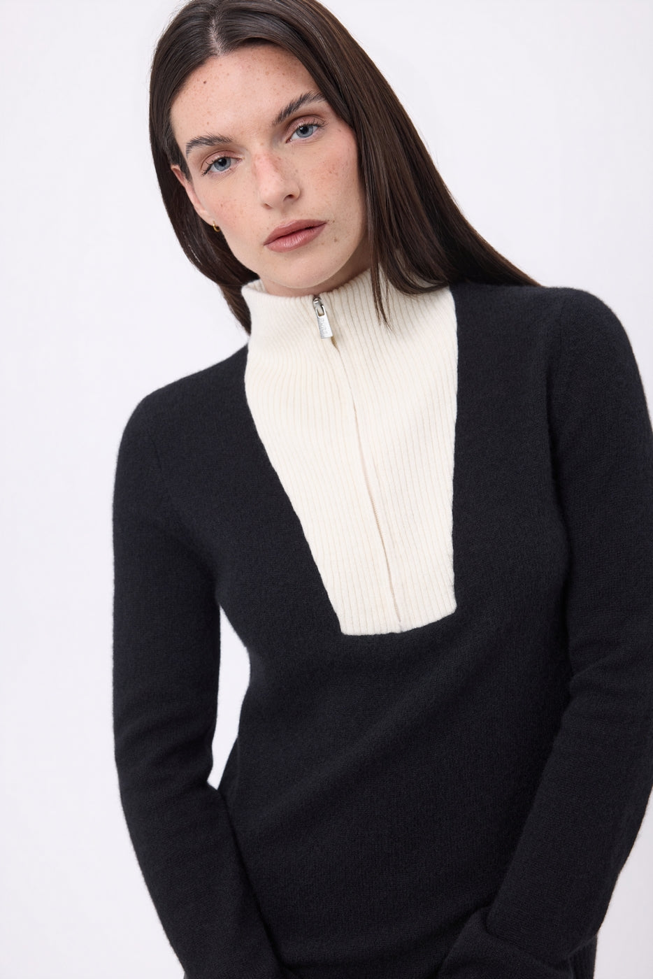 Emy Half-Zip Jumper - Navy Blue White - Women