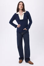 Emy Half-Zip Jumper - Navy Blue White - Women