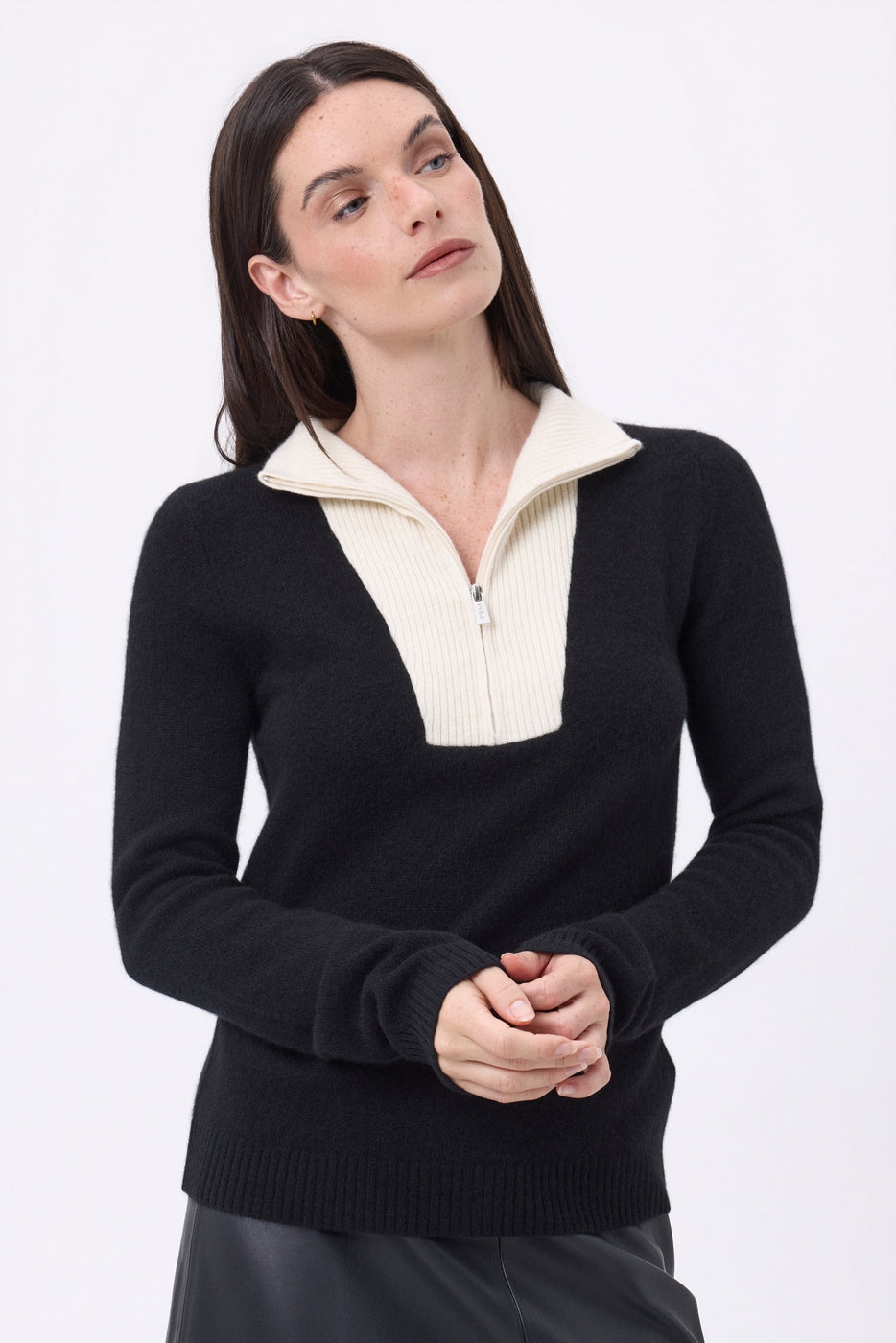 Emy Half-Zip Jumper - Navy Blue White - Women