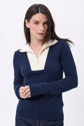 Emy Half-Zip Jumper - Navy Blue White - Women