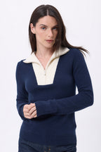 Emy Half-Zip Jumper - Navy Blue White - Women
