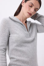 Emy Half-Zip High Neck Jumper - Light Grey - Women