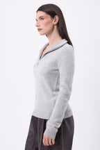 Emy Half-Zip High Neck Jumper - Light Grey - Women