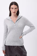 Emy Half-Zip High Neck Jumper - Light Grey - Women