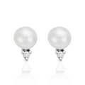 Boucles D'Oreilles "Perles Trio Brillant" Perles Blanches Et Diamants: 0,02Ct/2