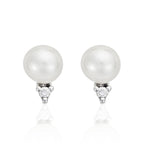Boucles D'Oreilles "Perles Trio Brillant" Perles Blanches Et Diamants: 0,02Ct/2