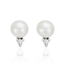 Boucles D'Oreilles "Perles Trio Brillant" Perles Blanches Et Diamants: 0,02Ct/2 - Or Blanc 375/1000