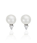 Boucles D'Oreilles "Perles Trio Brillant" - Perles Blanches Et Diamants: 0,02Ct/2 - Or Blanc