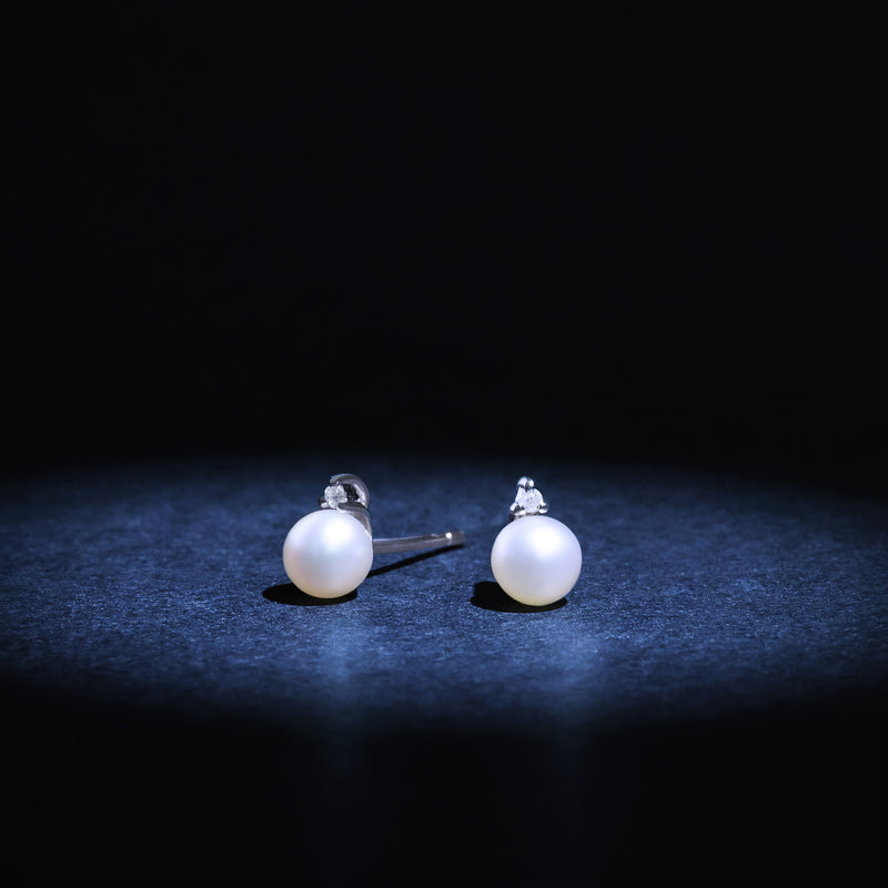 Boucles D'Oreilles "Perles Trio Brillant" Perles Blanches Et Diamants: 0,02Ct/2 - Or Blanc 375/1000