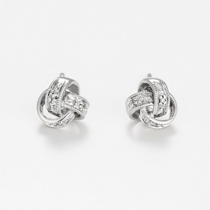 Blanc Pendientes "Joli Noeud" D0,02Ct/6 - Oro 375/1000