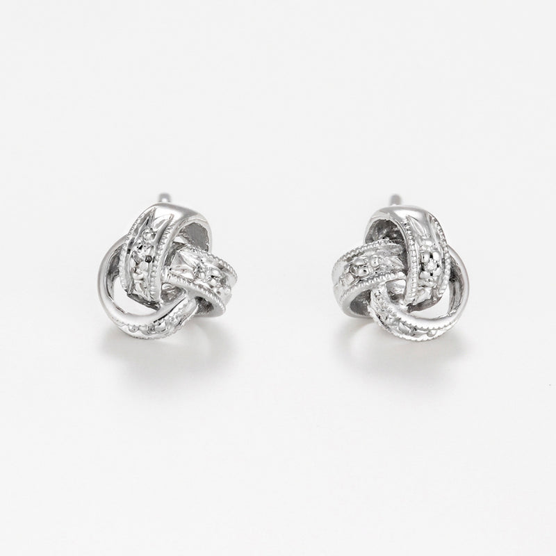 Boucles D'Oreilles "Joli Noeud" Diamants 0,02Ct/6 - Or Blanc 375/1000