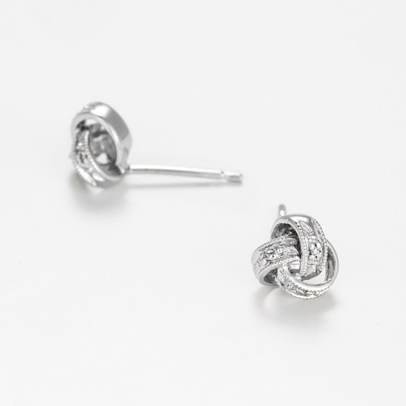 Boucles D'Oreilles "Joli Noeud" Diamants 0,02Ct/6 - Or Blanc 375/1000