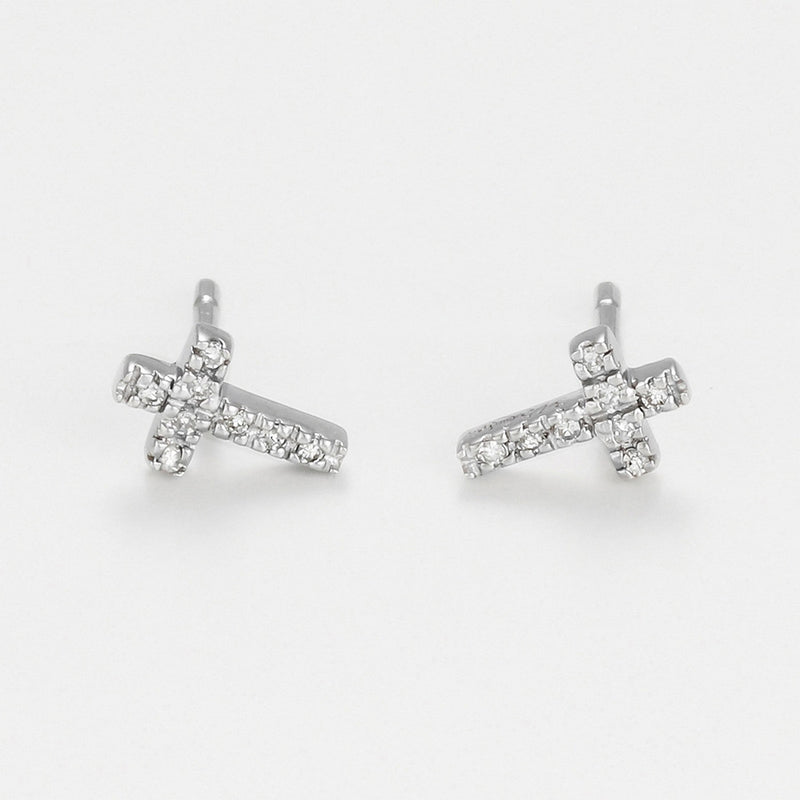 Boucles D'Oreilles "Jolie Croix" D0,05/16 - Or Blanc 375/1000