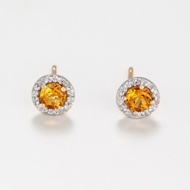 Boucles D'Oreilles"Popi"- Diamant: 0,05/16 Et Citrine 0,46/2