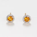 Boucles D'Oreilles"Popi"- Diamant: 0,05/16 Et Citrine 0,46/2 - Or Jaune