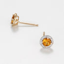 Boucles D'Oreilles"Popi"- Diamant: 0,05/16 Et Citrine 0,46/2 - Or Jaune