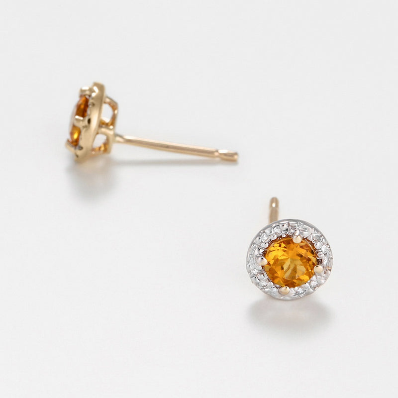 Boucles D'Oreilles"Popi"- Diamant: 0,05/16 Et Citrine 0,46/2 - Or Jaune
