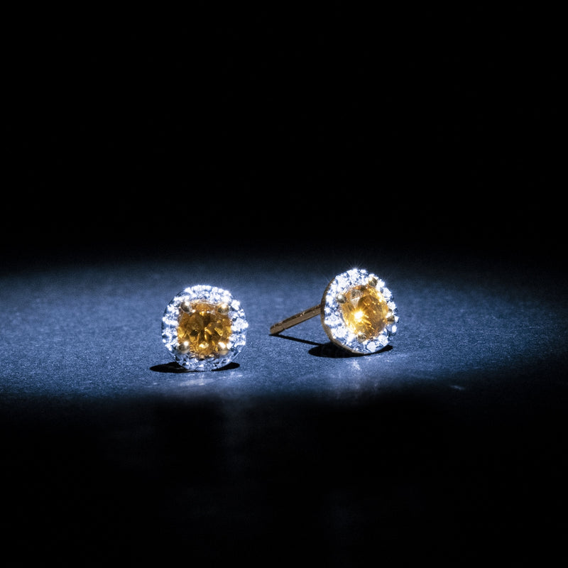 Popi Earrings - D0,05/16 And Citrine 0,46/2 - Yellow Gold 375/1000