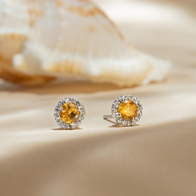 Boucles D'Oreilles"Popi"- Diamant: 0,05/16 Et Citrine 0,46/2 - Or Jaune