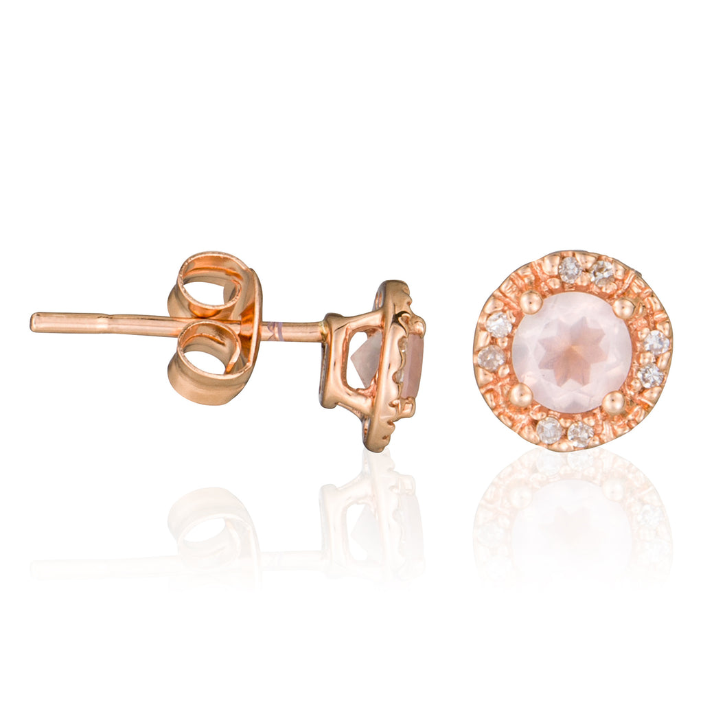 Boucles D'Oreilles "Popi" Diamants 0,05Ct/16 Quartz Rose:0,46Ct/2