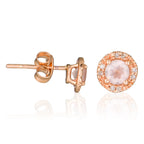 Boucles D'Oreilles "Popi" Diamants 0,05Ct/16 Quartz Rose:0,46Ct/2