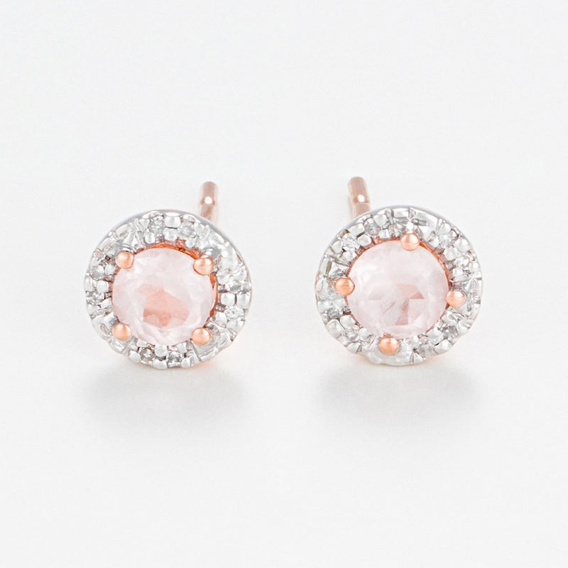 Boucles D'Oreilles "Popi" Diamants 0,05Ct/16 Quartz Rose:0,46Ct/2 - Or Rose