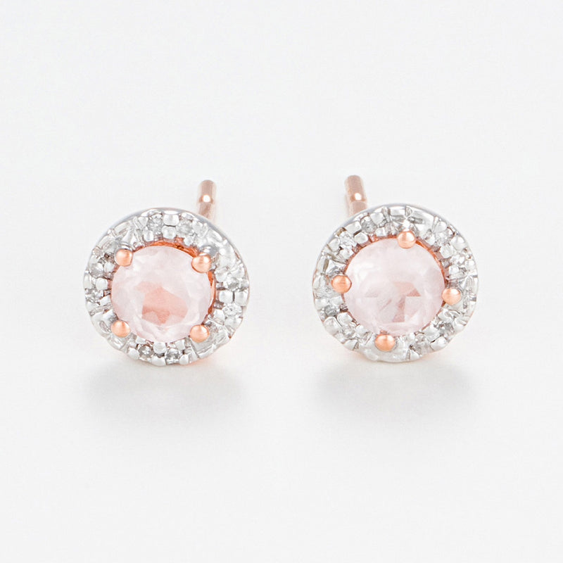 Popi" Earrings D0.05Ct/16 Rose Quartz:0.46Ct/2 - Rose Gold 375/1000