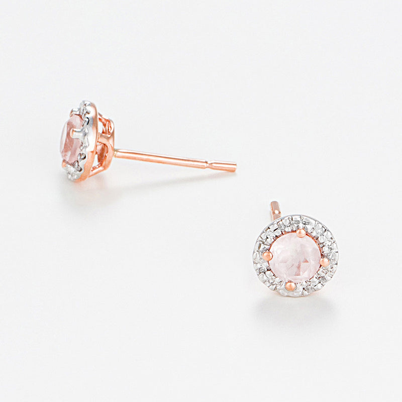 Boucles D'Oreilles "Popi" D0,05Ct/16 Quartz Rose:0,46Ct/2 - Or Rose 375/1000