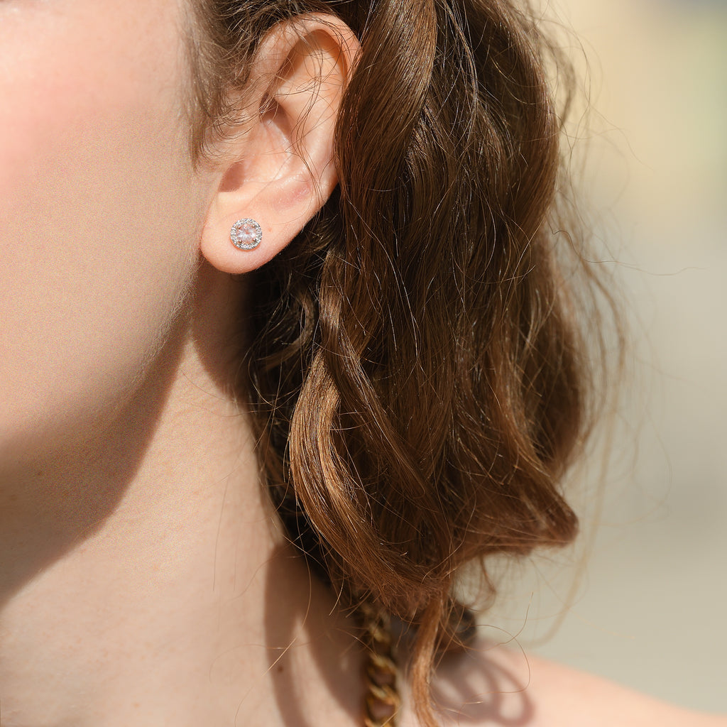 Boucles D'Oreilles "Popi" Diamants 0,05Ct/16 Quartz Rose:0,46Ct/2