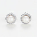 Boucles D' Oreilles "Perles Enchantées" Diamants 0,14/32 Perles Blanches 4Mm - Or Blanc 375/1000