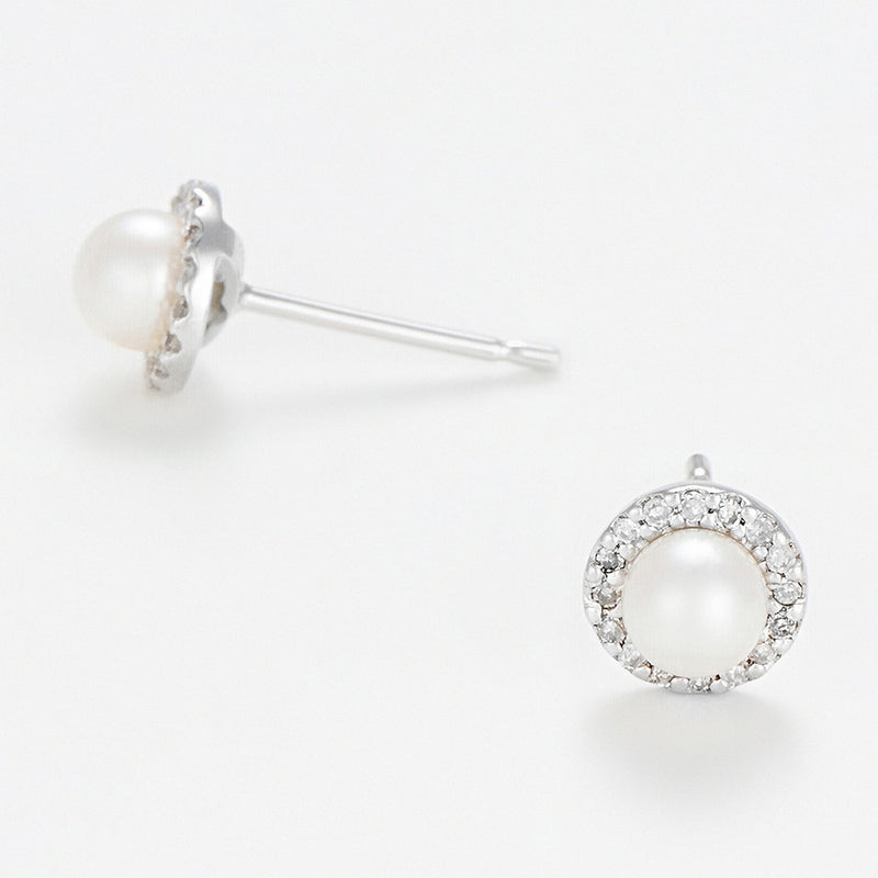 Boucles D' Oreilles "Perles Enchantées" Diamants 0,14/32 Perles Blanches 4Mm - Or Blanc 375/1000
