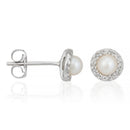 Boucles D' Oreilles "Perles Enchantées" Diamants 0,14/32 Perles Blanches 4Mm - Or Blanc 375/1000