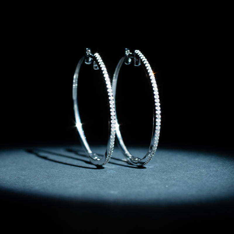 Boucles D'Oreilles "Elégantes Créoles" 0,24Ct/80 - Or Blanc 375/1000