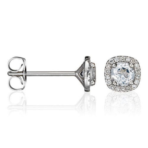 Boucles D'Oreilles "Carré Topazien" Diamants 0,11/36 Et Topaze Blanche 0,74/2 - Or Blanc 375/1000