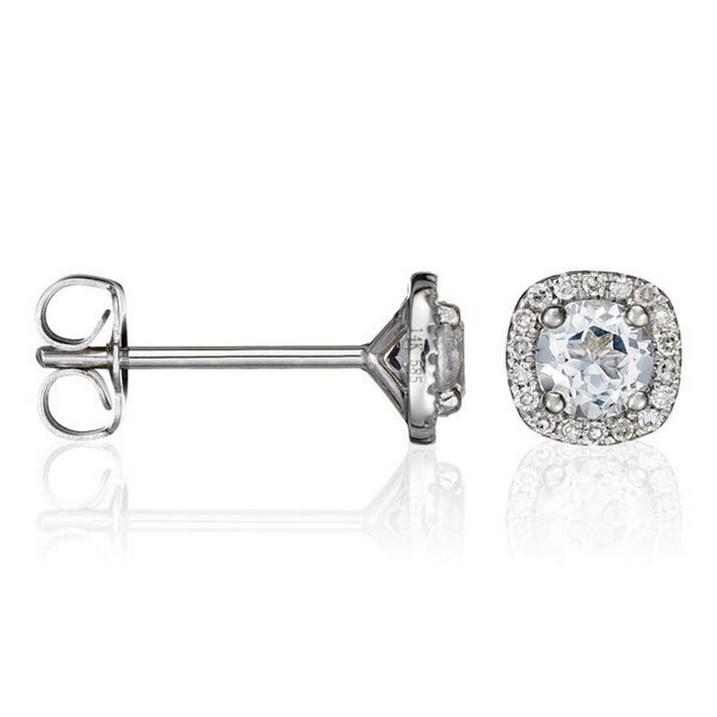 Boucles D'Oreilles "Carré Topazien" Diamants 0,11/36 Et Topaze Blanche 0,74/2 - Or Blanc 375/1000