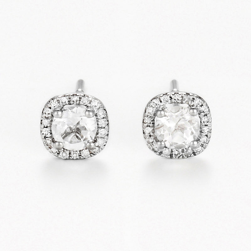 Boucles D'Oreilles "Carré Topazien" Diamants 0,11/36 Et Topaze Blanche 0,74/2 - Or Blanc 375/1000