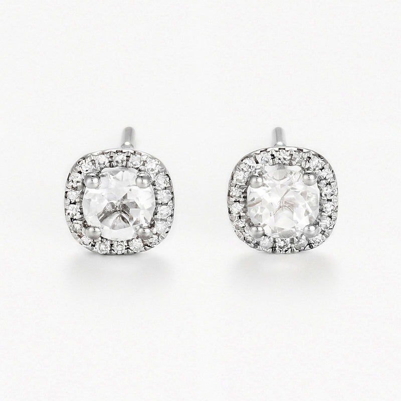 Boucles D'Oreilles "Carré Topazien" Diamants 0,11/36 Et Topaze Blanche 0,74/2 - Or Blanc 375/1000
