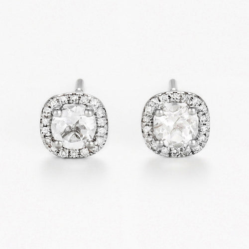 Boucles D'Oreilles "Carré Topazien" Diamants 0,11/36 Et Topaze Blanche 0,74/2 - Or Blanc 375/1000