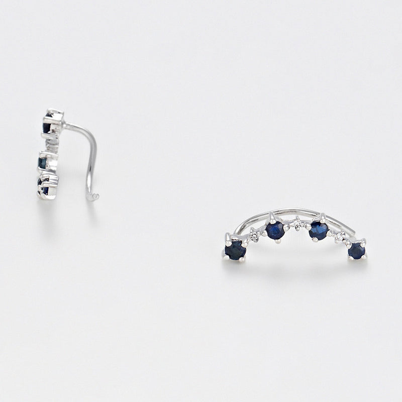 Climbing Earrings "Ocean" D0,018/6, Sapphire 0,49Ct/8 - Gold Blanc 375/1000