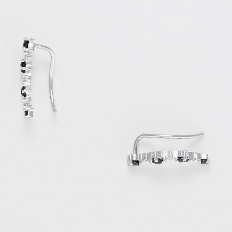 Boucles D'Oreilles Grimpantes "Océan" Diamant 0,018/6, Saphir 0,49Ct/8 - Or Blanc 375/1000