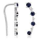 Boucles D'Oreilles Grimpantes "Océan" Diamant 0,018/6, Saphir 0,49Ct/8 - Or Blanc 375/1000