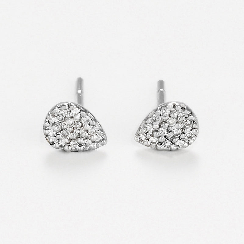 Blanc Pendientes "Gouttes De Pluie" Diamantes: 0.08Ct/26 - Oro 375/1000