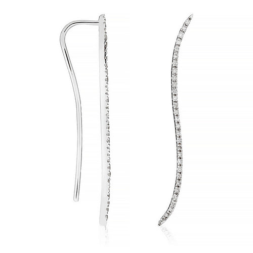 Boucles D'Oreilles Grimpantes "Vagues De Diamants" D0,13/42 - Or Blanc 375/1000