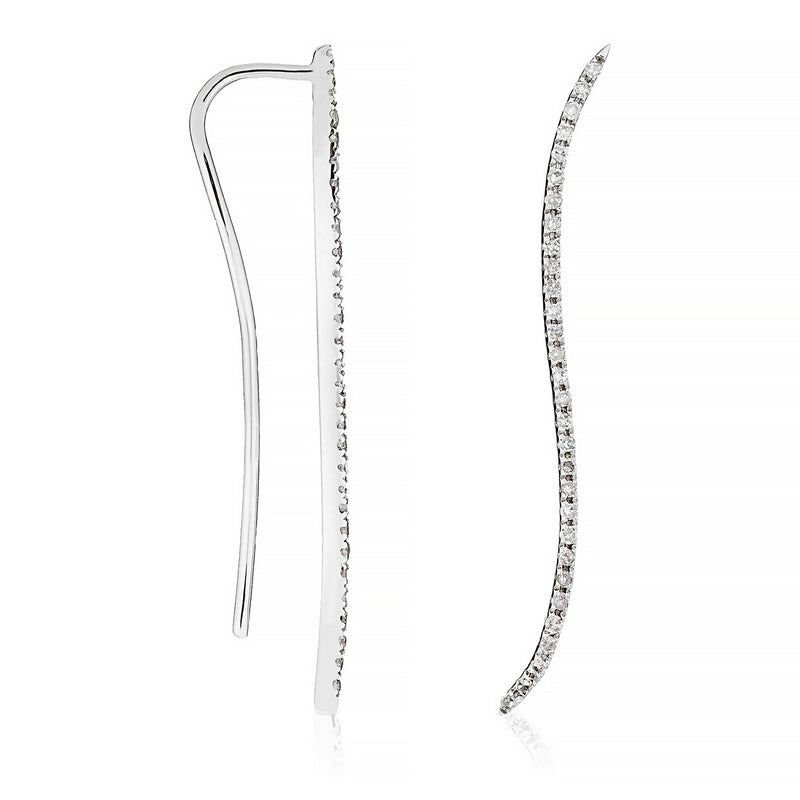 Boucles D'Oreilles Grimpantes "Vagues De Diamants" D0,13/42 - Or Blanc 375/1000