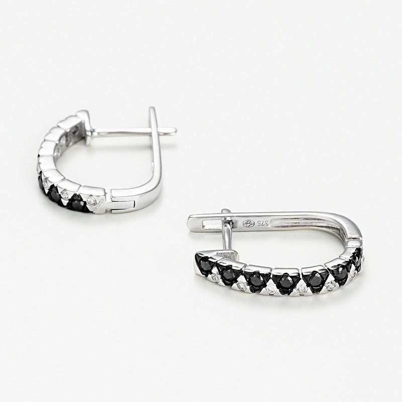 "Black and White" Earrings - 375/1000 White Gold