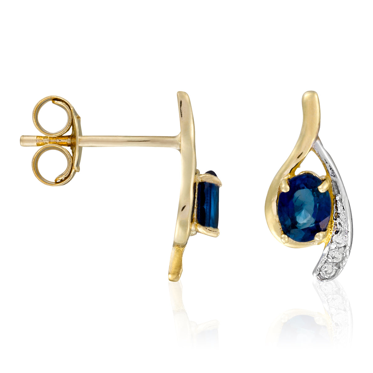 Boucles D'Oreilles "Marquise Dorée Saphir" Or Bicolore 375/1000