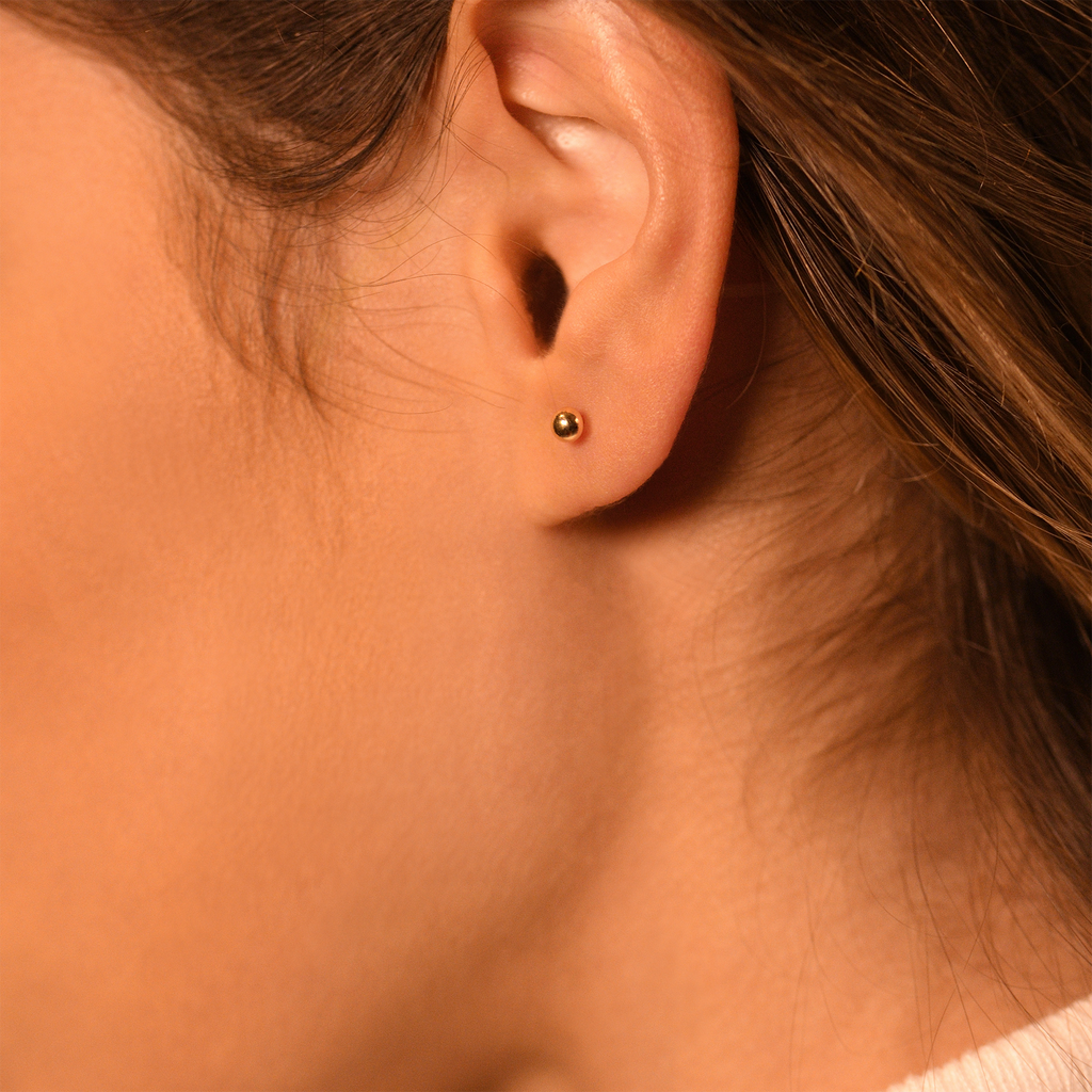 Boucles D'Oreilles "Demi Boule  3Mm " Or Jaune 375/1000