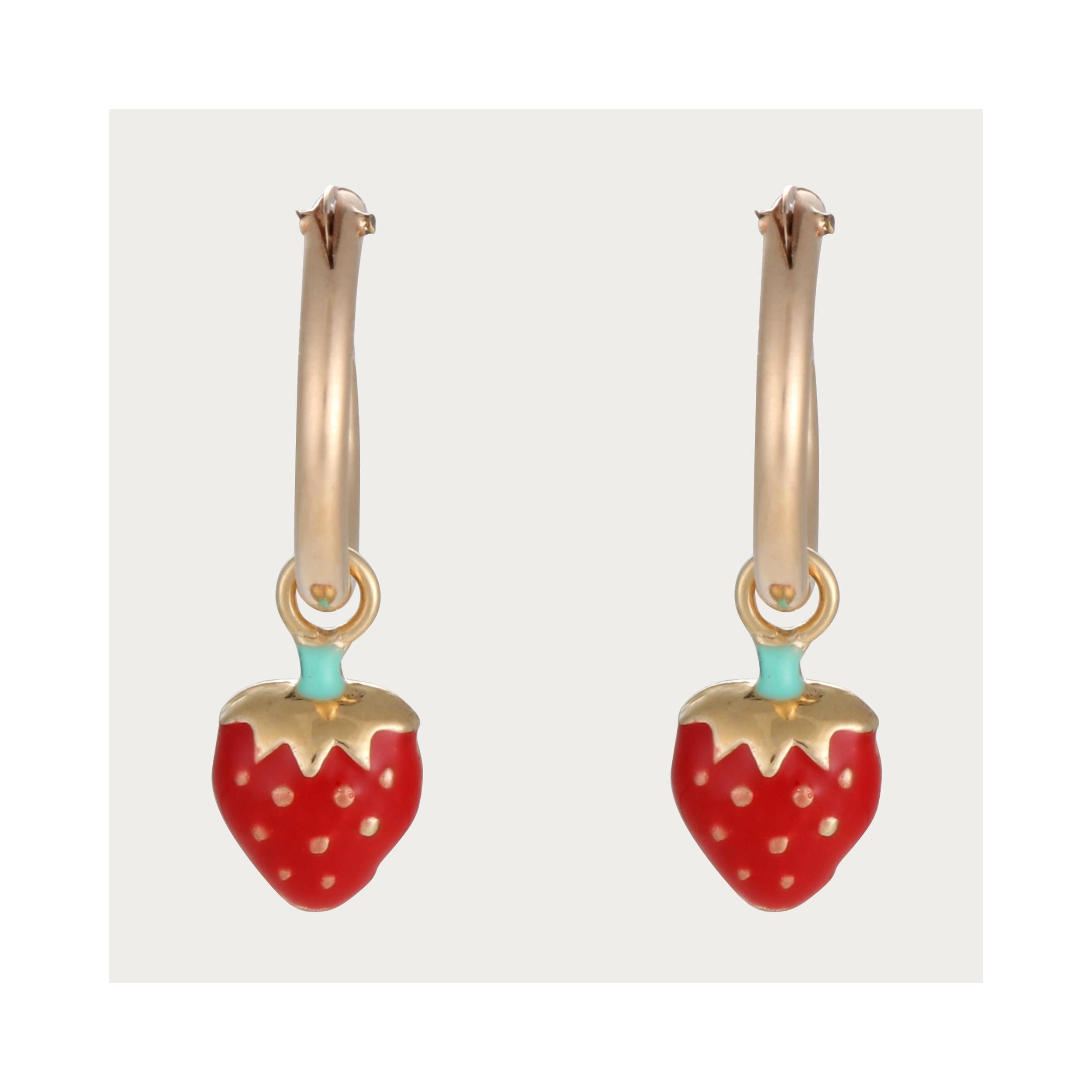 Boucles D'Oreilles Enfant "Jolie Fraise" Or Jaune 375/1002