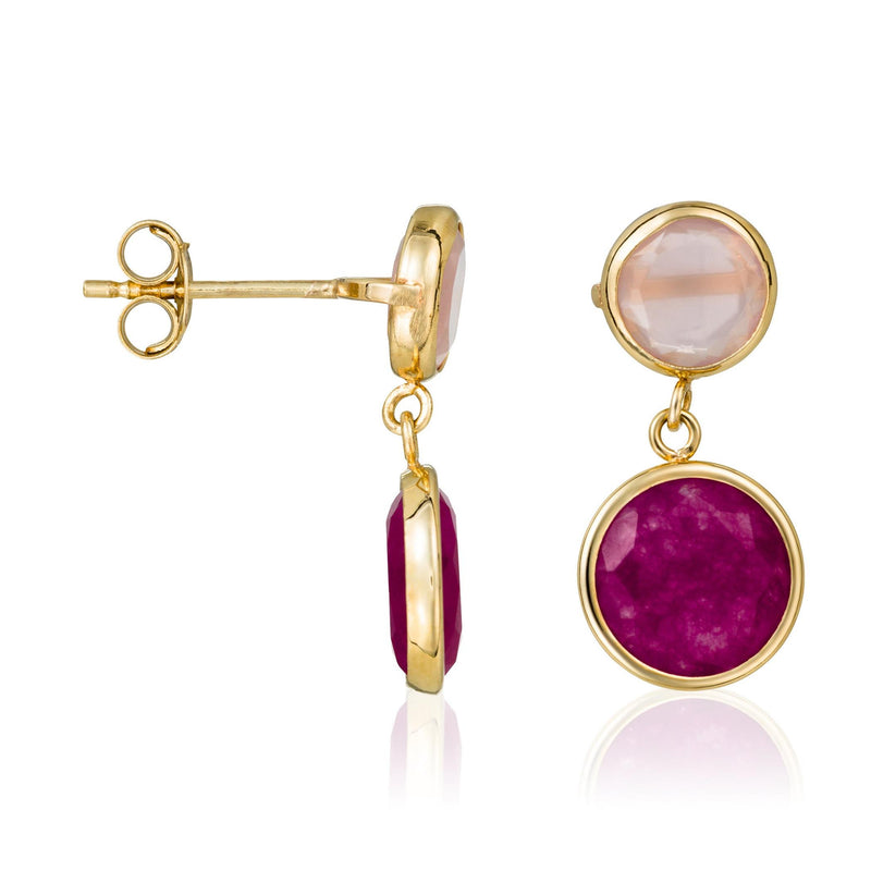 Boucles D'Oreilles "Damona" Jade Rouge,  Or Jaune 375/1000